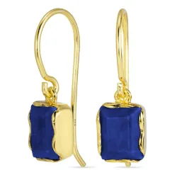 viereckigem blauem Jadestein Ohrringe in vergoldetem Silber - Loom Stones