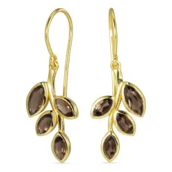Blatt Rauchquarz Ohrringe in vergoldetem Silber - Loom Stones