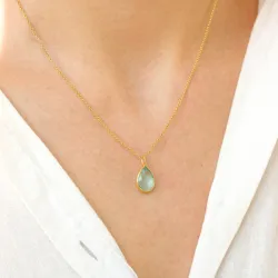 Tropfen blauem Bergkristall Anhänger aus vergoldetem Sterlingsilber - Loom Stones