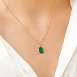 Tropfen dunkelgrüner Bergkristall Anhänger aus vergoldetem Sterlingsilber - Loom Stones