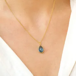Tropfen dunkelblauem Bergkristall Anhänger aus vergoldetem Sterlingsilber - Loom Stones