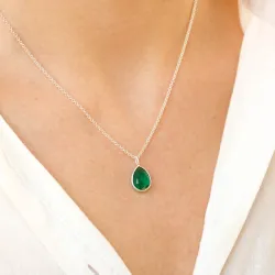 Tropfen dunkelgrüner Bergkristall Anhänger aus Silber - Loom Stones