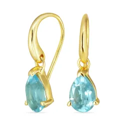 Tropfen blauem Bergkristall Ohrringe in vergoldetem Silber - Loom Stones