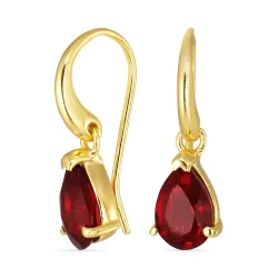 Tropfen rotem Bergkristall  Ohrringe in vergoldetem Silber - Loom Stones