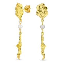 lange Perle Ohrringe in vergoldetem Silber