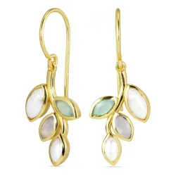 Blatt weißem Bergkristall Ohrringe in vergoldetem Silber - Loom Stones