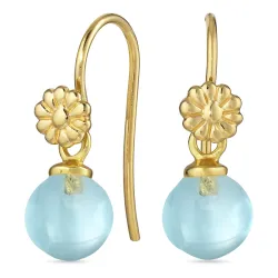Blumen hellblauem Bergkristall Ohrhaken in vergoldetem Silber