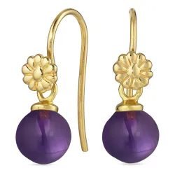 Blumen violettem Bergkristall Ohrhaken in vergoldetem Silber