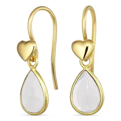 Herz Tropfen Mondstein Ohrhaken in vergoldetem Silber