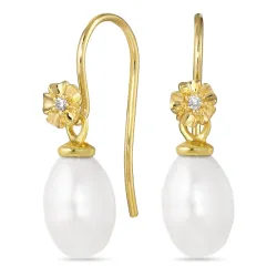Blumen Perle Ohrringe in vergoldetem Sterlingsilber