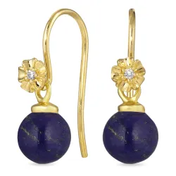 Blumen Lapis Lazuli Ohrhaken in vergoldetem Silber