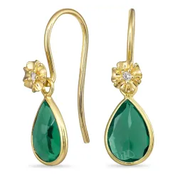 Blumen grünem Bergkristall Ohrhaken in vergoldetem Silber