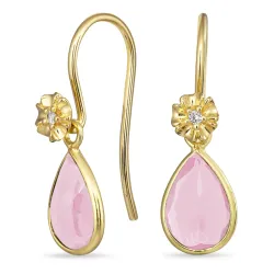 Blumen rose Bergkristall Ohrhaken in vergoldetem Silber