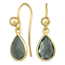 Tropfen dunkelgrüner Bergkristall Ohrhaken in vergoldetem Silber
