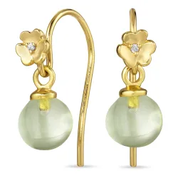 Blumen hellgrünem Bergkristall Ohrhaken in vergoldetem Silber