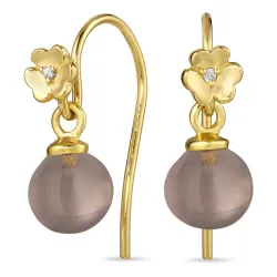 Blumen Rauchquarz Ohrhaken in vergoldetem Silber