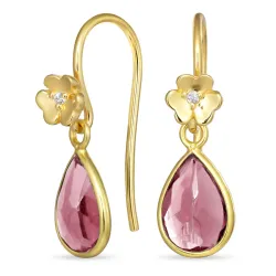 Blumen pink Bergkristall Ohrhaken in vergoldetem Silber