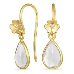 Blumen klar Quarz Ohrhaken in vergoldetem Silber