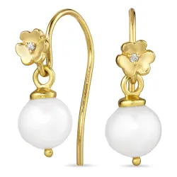 Blumen Perle Ohrhaken in vergoldetem Silber