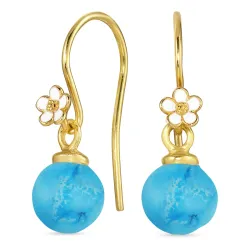 Marguerite synthetischer Türkis Ohrhaken in vergoldetem Silber