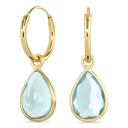 Tropfen hellblauem Bergkristall Kreole in vergoldetem Silber