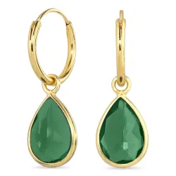 Tropfen grünem Onyx Ohrhaken in vergoldetem Silber