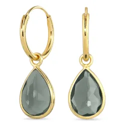 Tropfen dunkelgrüner Bergkristall Kreole in vergoldetem Silber