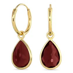 Tropfen rotem Bergkristall  Kreole in vergoldetem Silber