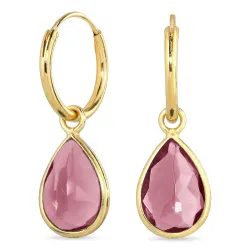 Tropfen pink Bergkristall Kreole in vergoldetem Silber
