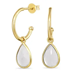 12 mm klar Quarz Halbkreolen in vergoldetem Silber