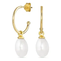 Perle Halbkreolen in vergoldetem Silber