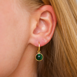 runden dunkelgrüner Bergkristall Ohrringe in vergoldetes Messing - Loom Stones