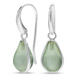 Tropfen hellgrünem Bergkristall Ohrringe in versilbertes Messing