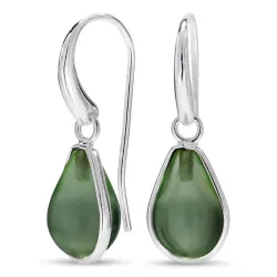 Tropfen grünem Bergkristall Ohrringe in versilbertes Messing