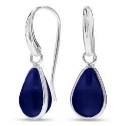 Tropfen synthetisch blauem Saphir Ohrringe in versilbertes Messing