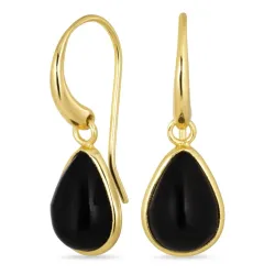 Tropfen schwarzem Onyx Ohrringe in vergoldetes Messing - Loom Stones