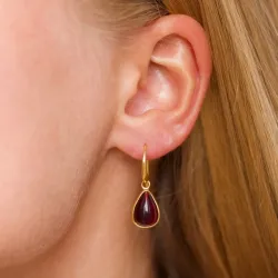 Tropfen rotem Bergkristall  Ohrringe in vergoldetes Messing - Loom Stones