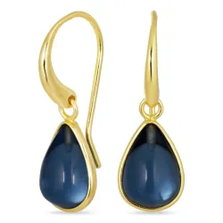 Tropfen dunkelblauem dunkelblauem Bergkristall Ohrringe in vergoldetes Messing - Loom Stones