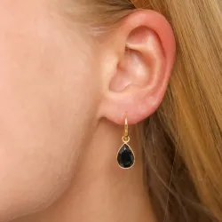 Tropfen schwarzem Onyx Ohrringe in vergoldetes Messing - Loom Stones