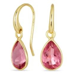 Tropfen pink Bergkristall Ohrringe in vergoldetes Messing - Loom Stones