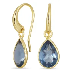 Tropfen blauem dunkelblauem Bergkristall Ohrringe in vergoldetes Messing - Loom Stones