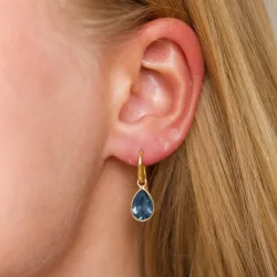 Tropfen blauem dunkelblauem Bergkristall Ohrringe in vergoldetes Messing - Loom Stones