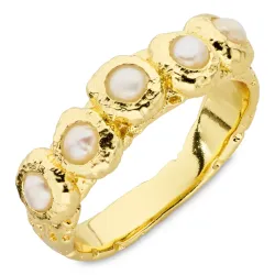 weißem Perle Ring aus vergoldetes Messing - Eliné