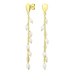 lange weißem Perle Ohrringe in vergoldetes Messing - Eliné