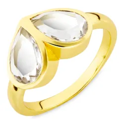 klar Quarz Ring aus vergoldetes Messing - Loom Stones