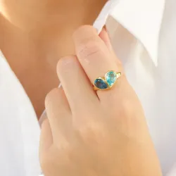 blauem Bergkristall Ring aus vergoldetes Messing - Loom Stones