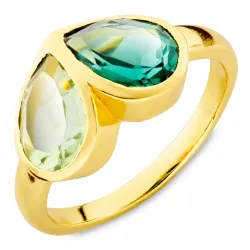 grünem Bergkristall Ring aus vergoldetes Messing - Loom Stones