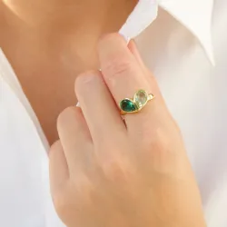 grünem Bergkristall Ring aus vergoldetes Messing - Loom Stones