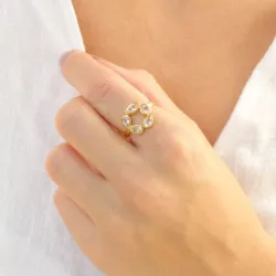 klar Quarz Ring aus vergoldetes Messing - Eliné