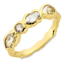 klar Quarz Ring aus vergoldetes Messing - Eliné